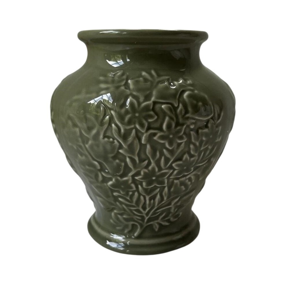 Longaberger Pottery Vase Sage Green Woven Traditions Floral Bud Vase